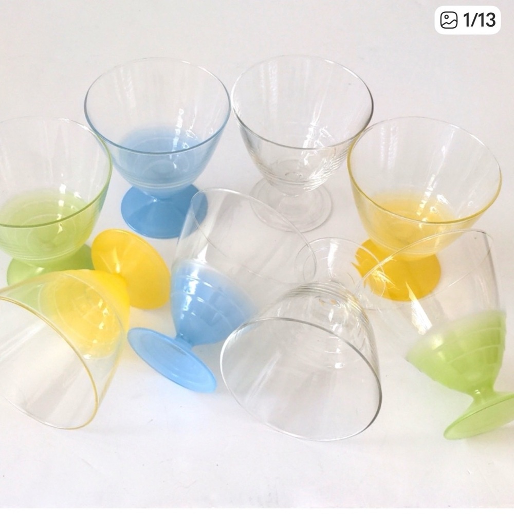Vintage Luminarc France Pastel Sundae Sherbet Pedestal Bowls Mid Century Set 8